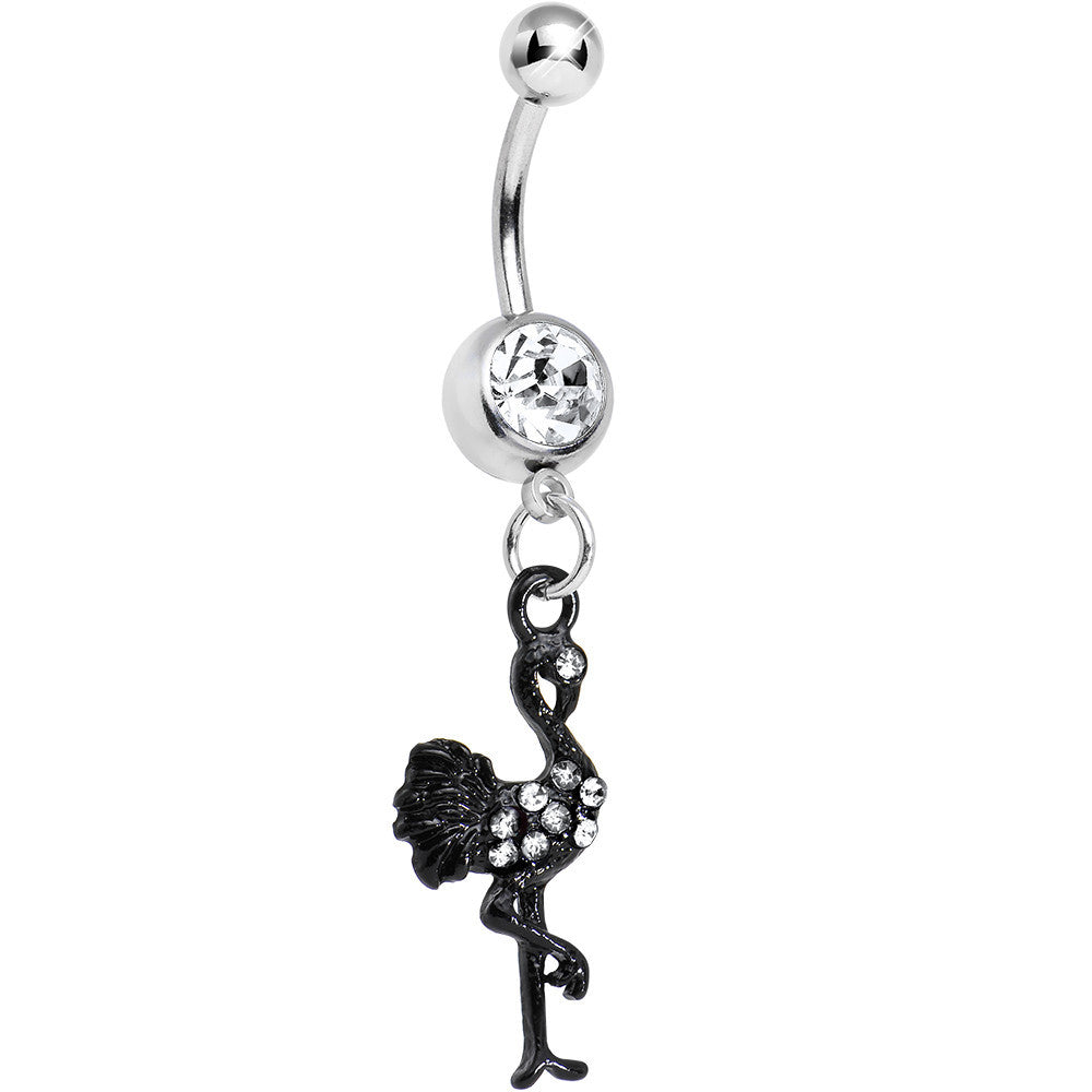 BodyCandy Clear Gem Black Flamingo Dangle Belly Ring — main product shot