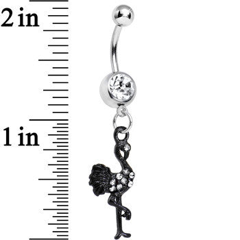 BodyCandy Clear Gem Black Flamingo Dangle Belly Ring — detail close-up