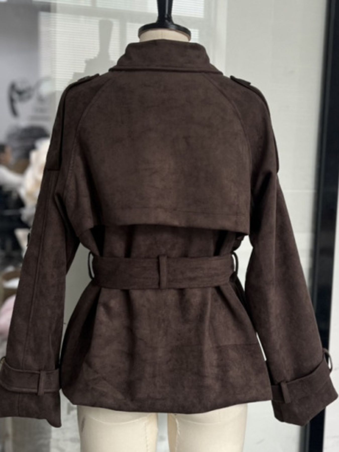 Lapel Collar Tie Waist Outerwear