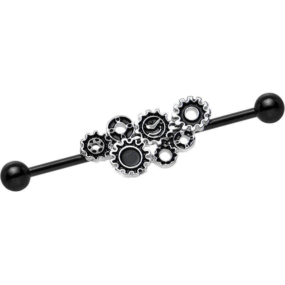 BodyCandy Black Plated Stainless Steel Steampunk Gears Industrial   Barbell 36mm — main product shot