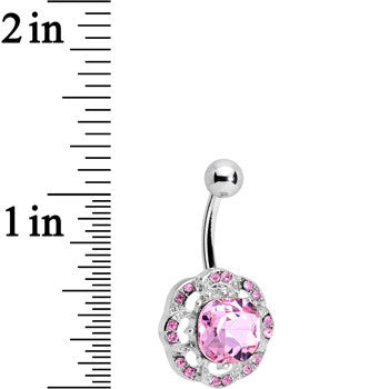 BodyCandy Pink and Clear Gem Petunia Flower Belly Ring — detail close-up