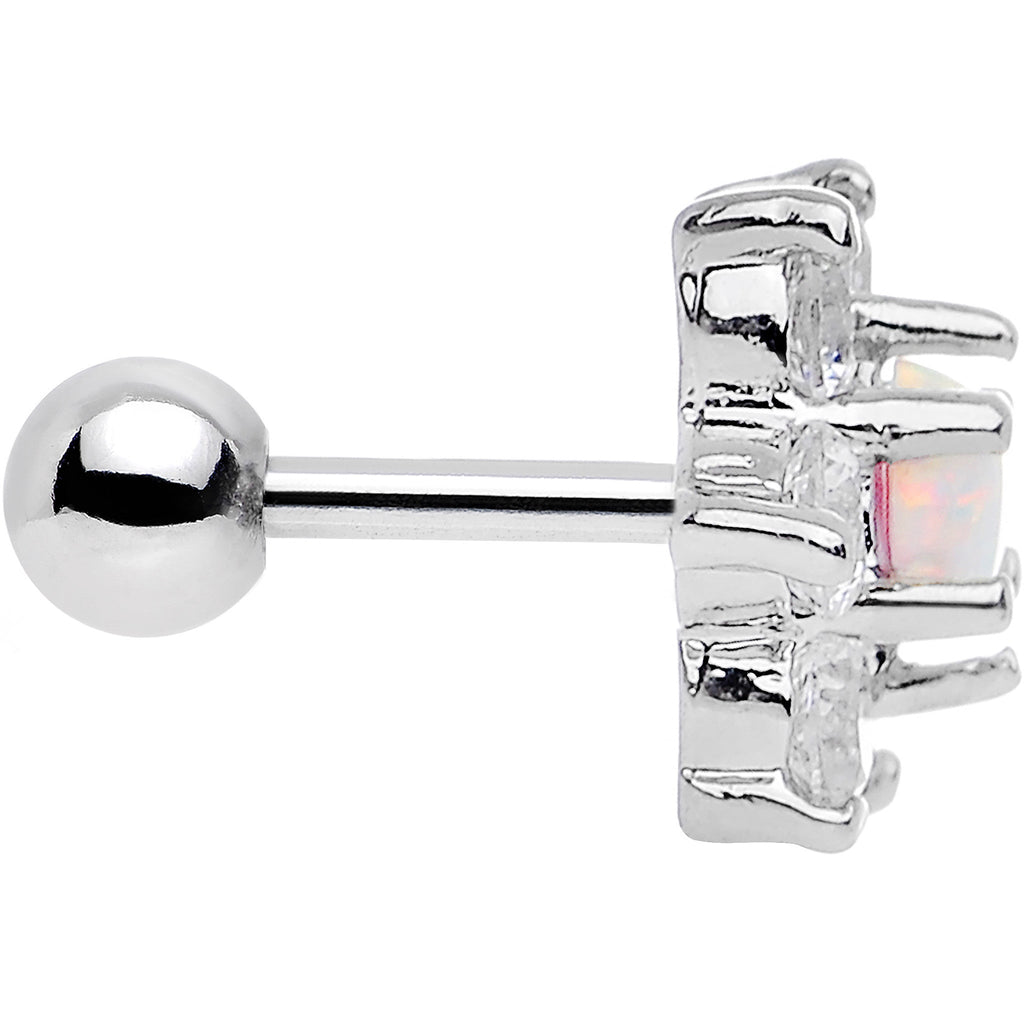 BodyCandy 1/4 White Faux Opal Clear Petaled Floral Tragus Cartilage Earring — detail close-up