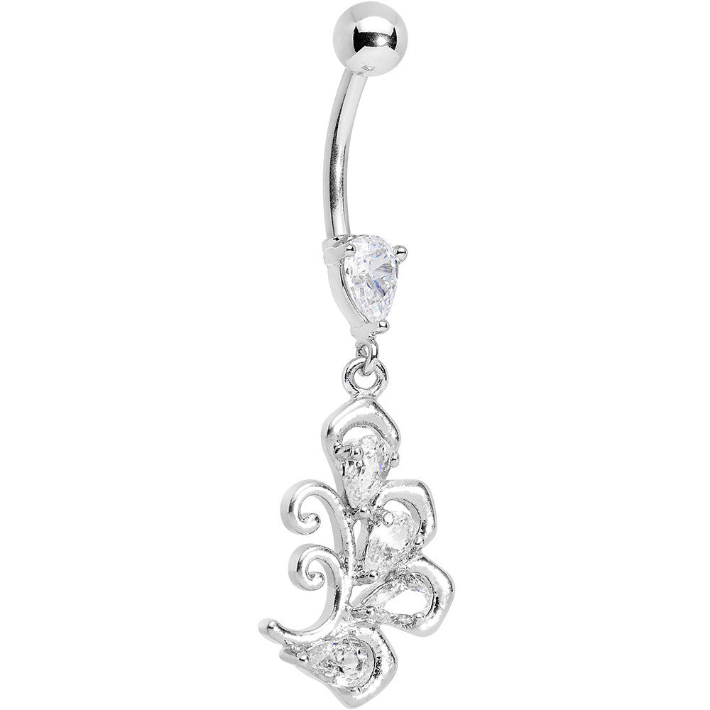 BodyCandy Clear Cubic Zirconia Palm Leaf Dangle Belly Ring — main product shot
