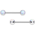 BodyCandy 316L Stainless Steel White Synthetic Opal Nipple Barbell Set — main product shot