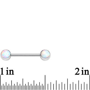 BodyCandy 316L Stainless Steel White Synthetic Opal Nipple Barbell Set — side view