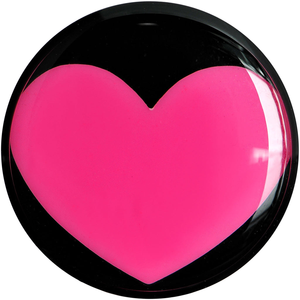 BodyCandy 18mm Black Acrylic Hot Pink Heart Saddle Plug — detail close-up