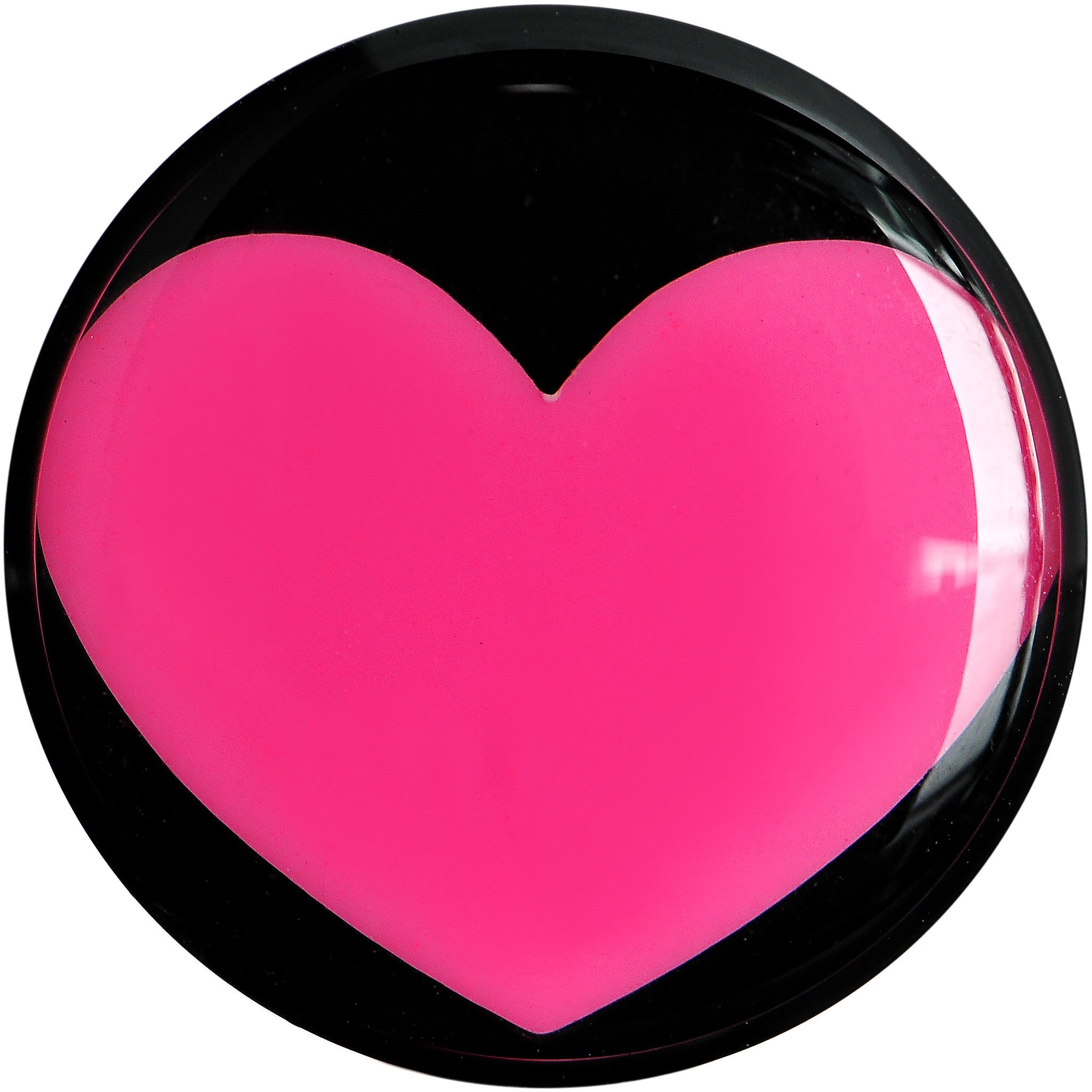 BodyCandy 18mm Black Acrylic Hot Pink Heart Saddle Plug — detail close-up