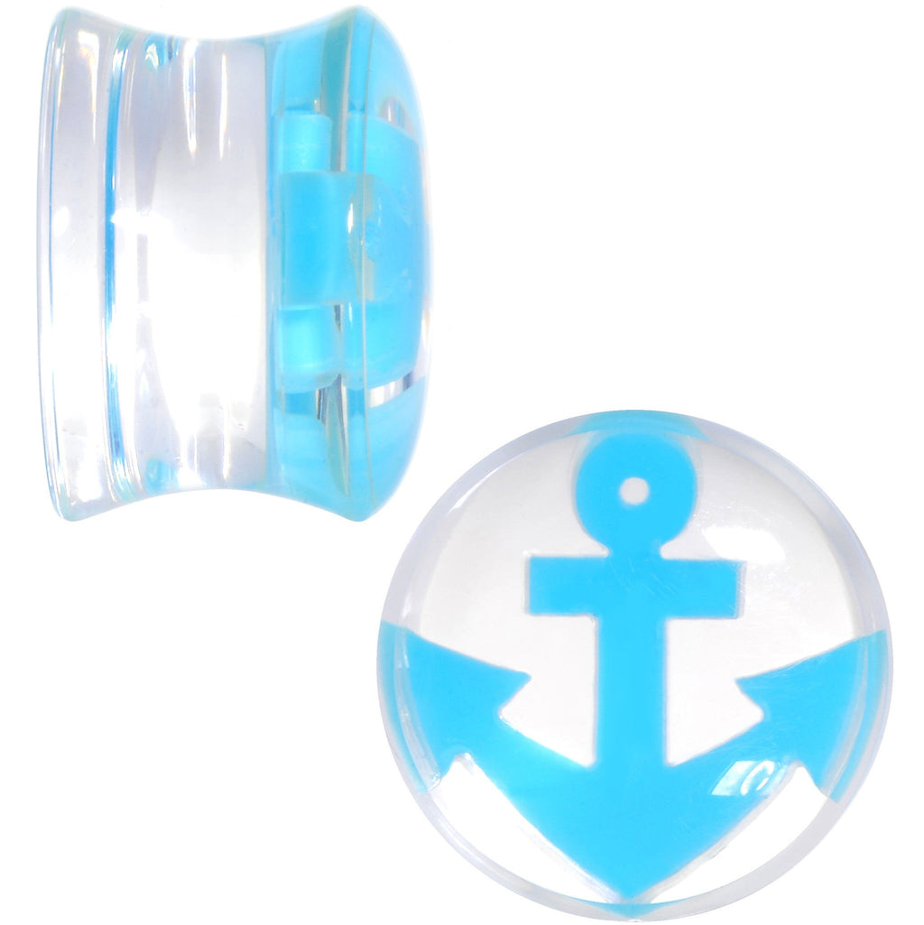 BodyCandy 9/16 Clear Acrylic Double Flare Blue Anchor Saddle Plug Set — lifestyle context