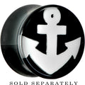 BodyCandy 9/16 Black Acrylic Drop the White Anchor Saddle Plug — main product shot
