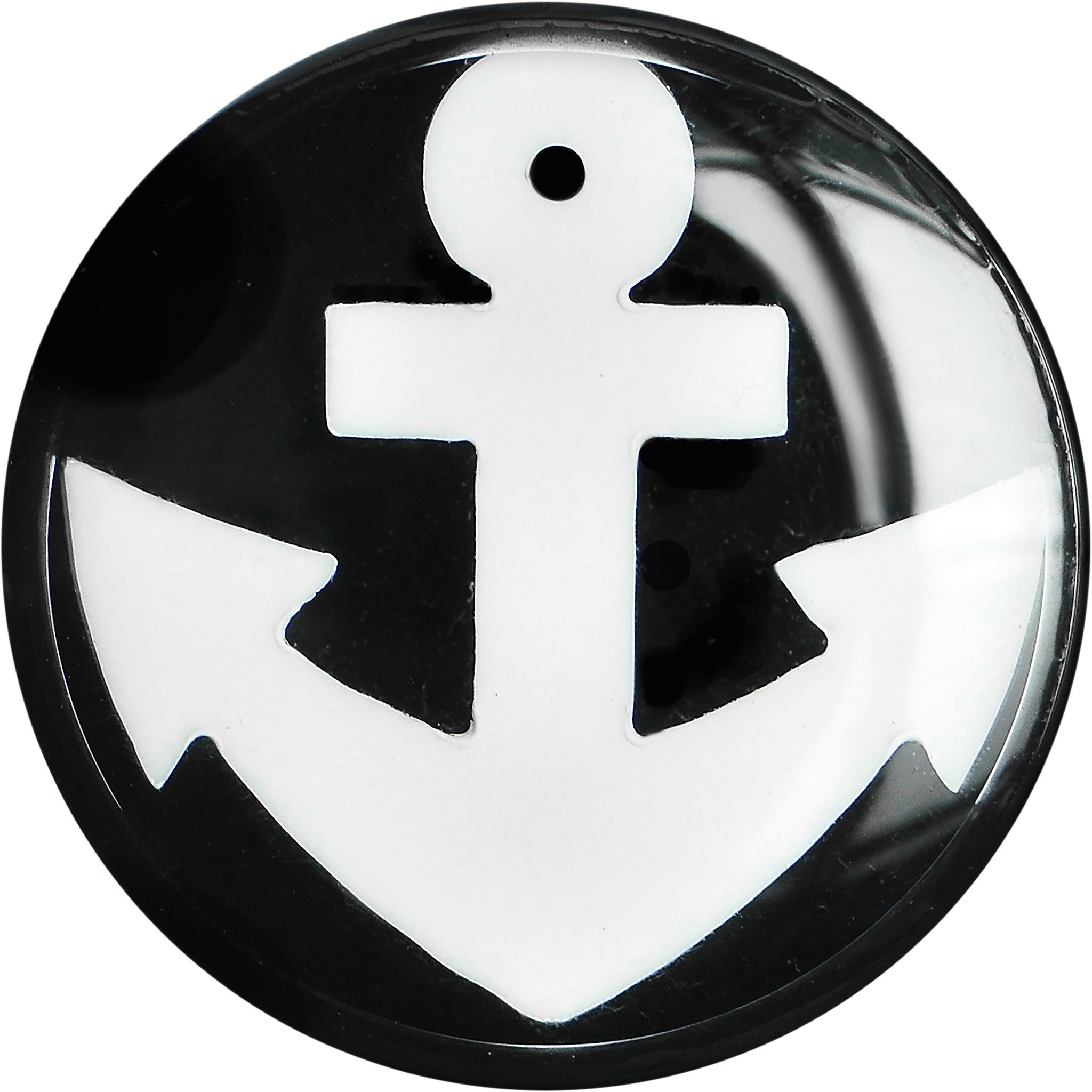 BodyCandy 9/16 Black Acrylic Drop the White Anchor Saddle Plug — detail close-up