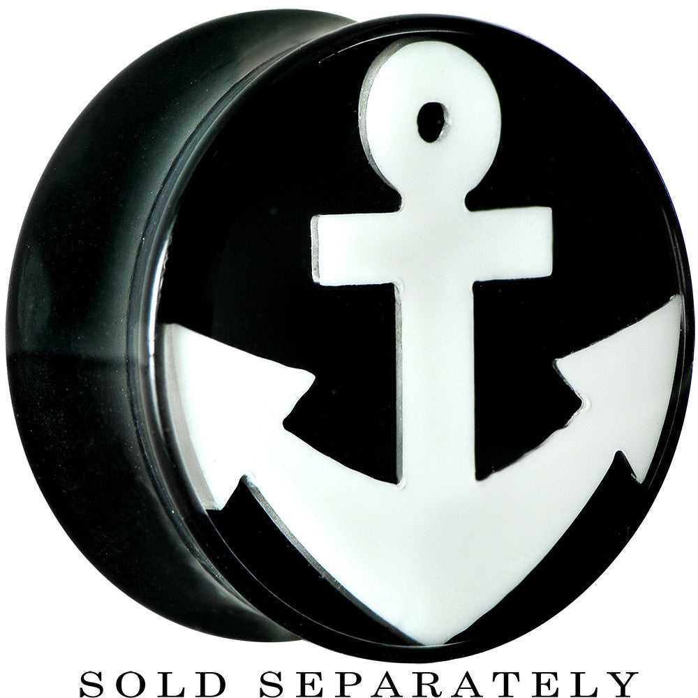 BodyCandy 20mm Black Acrylic Drop the White Anchor Saddle Plug — main product shot