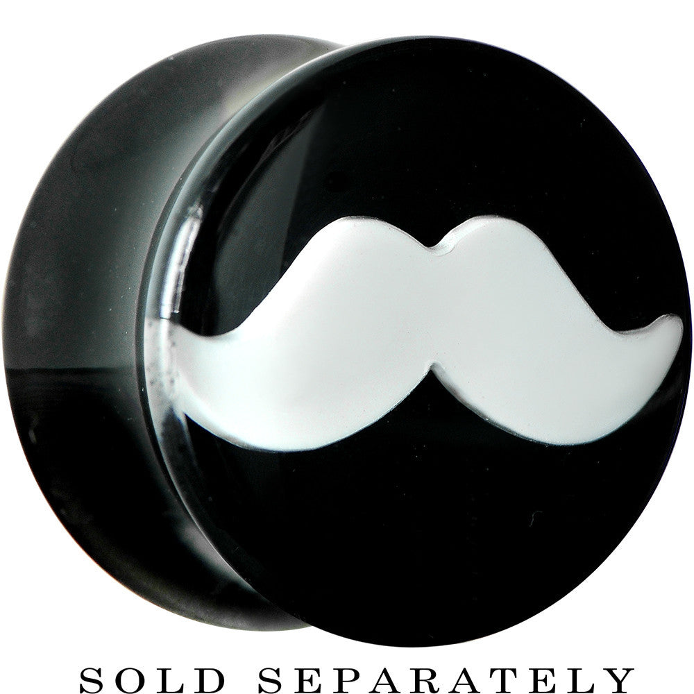 BodyCandy 9/16 Black Acrylic White Mustache Saddle Plug — main product shot