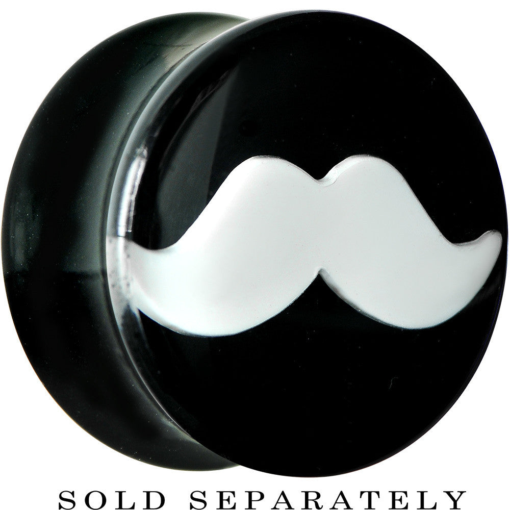 BodyCandy 18mm Black Acrylic White Mustache Saddle Plug — main product shot