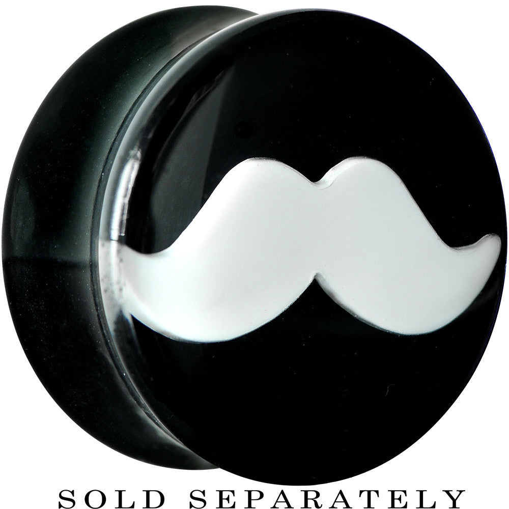 BodyCandy 20mm Black Acrylic White Mustache Saddle Plug — main product shot