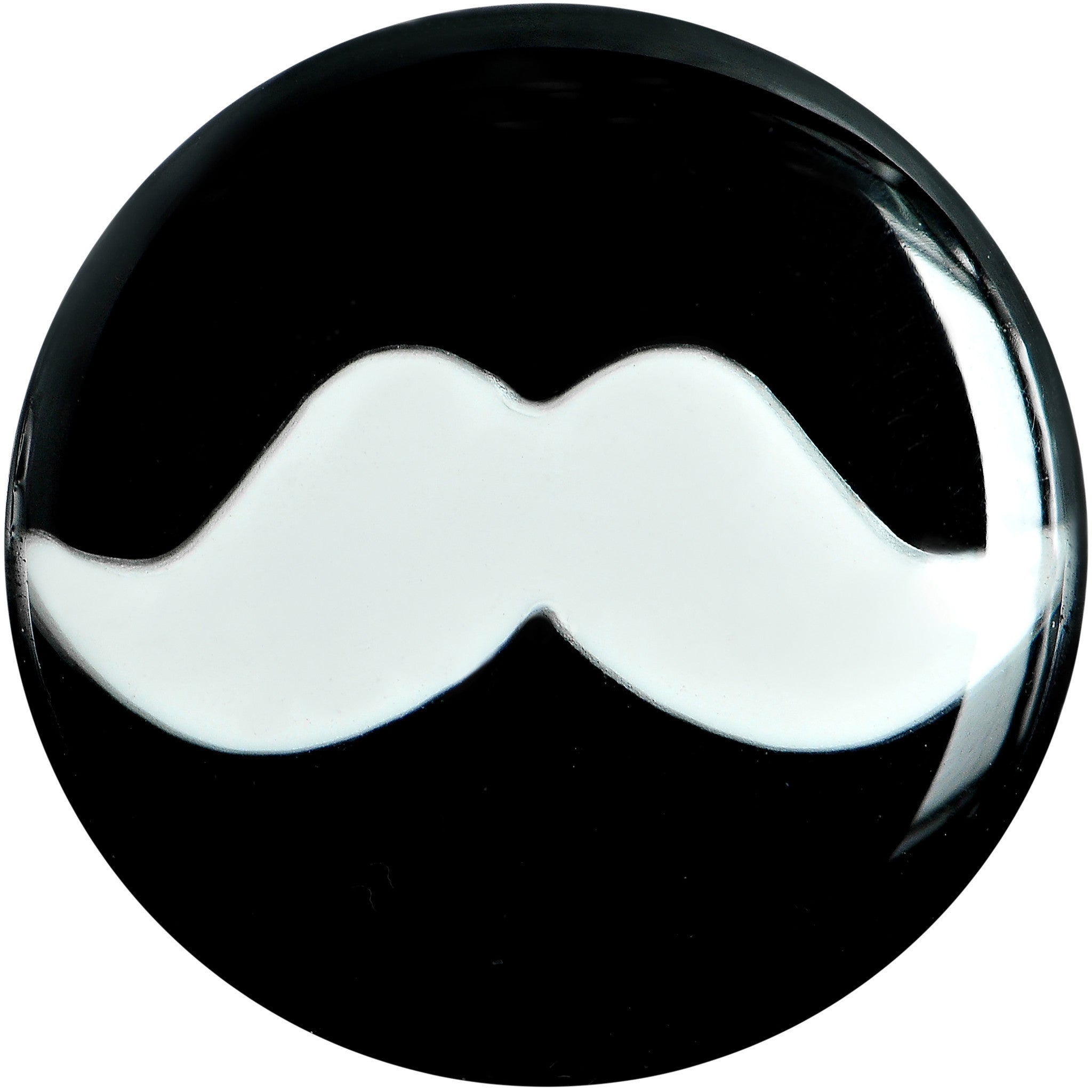 BodyCandy 20mm Black Acrylic White Mustache Saddle Plug — detail close-up