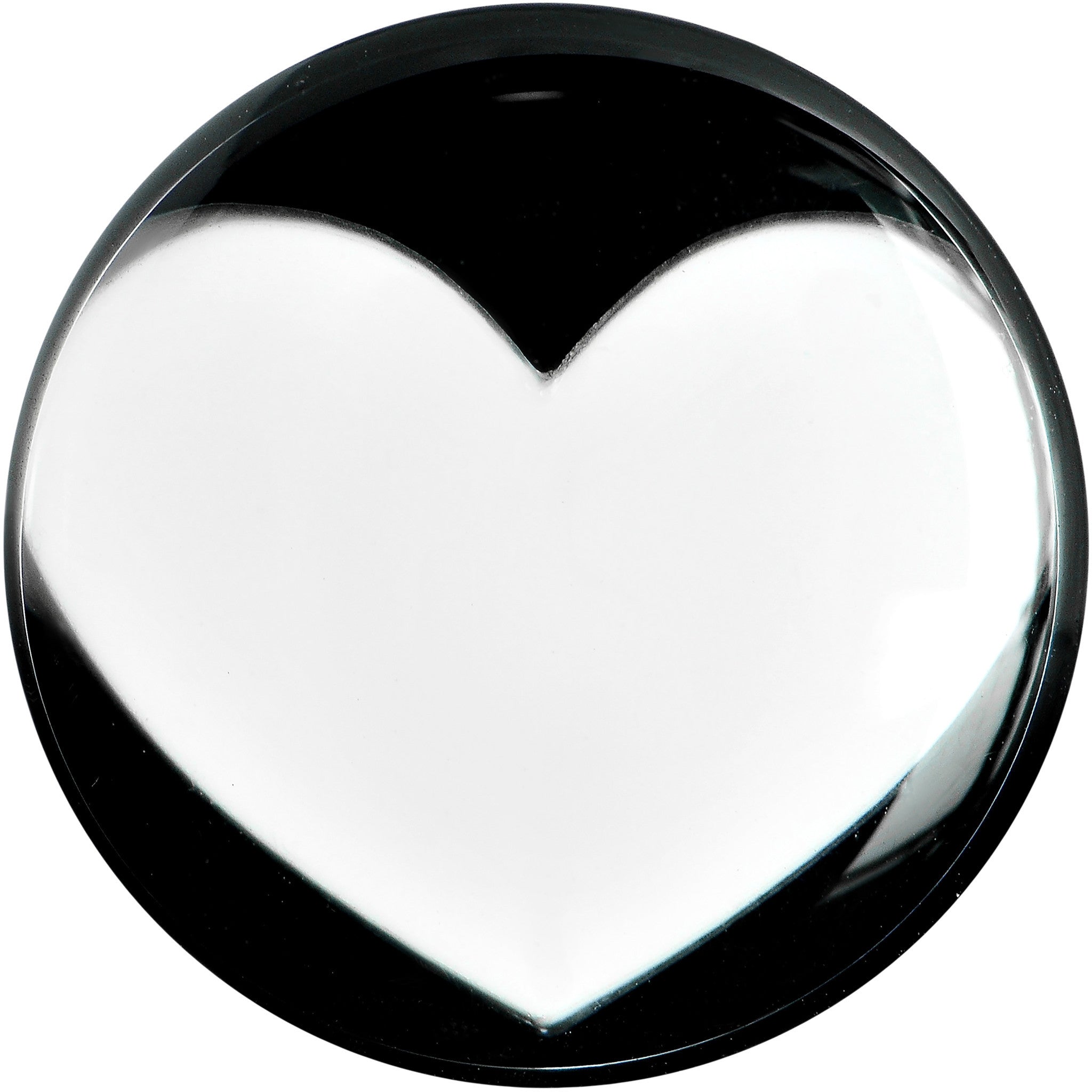 BodyCandy 20mm Black Acrylic White Heart Saddle Plug — detail close-up