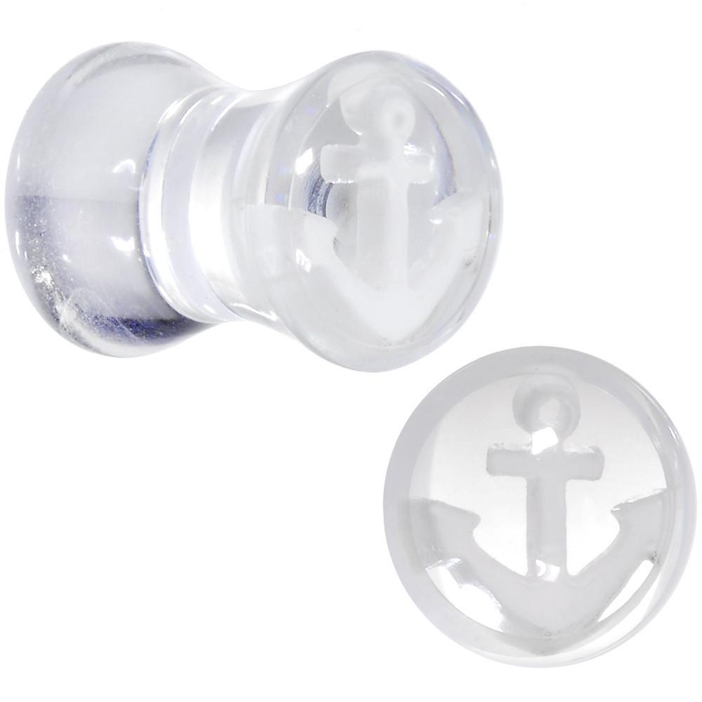 BodyCandy White Anchor Clear Acrylic Saddle Plug Set Available in Sizes 6mm to 20mm — main product shot