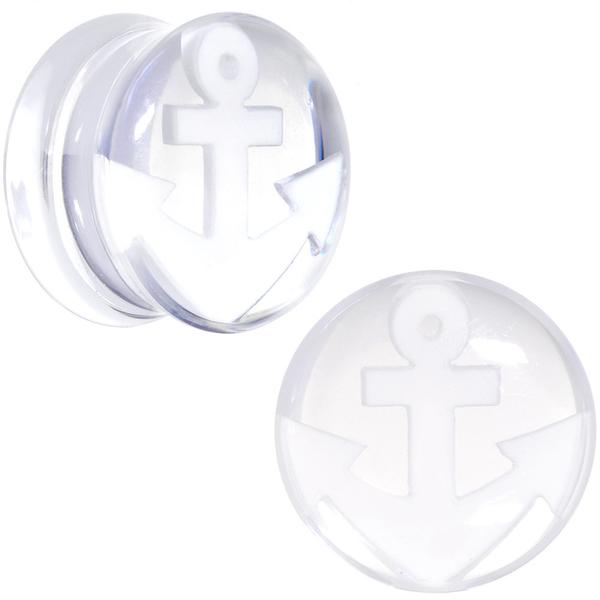 BodyCandy White Anchor Clear Acrylic Saddle Plug Set Available in Sizes 6mm to 20mm — lifestyle context
