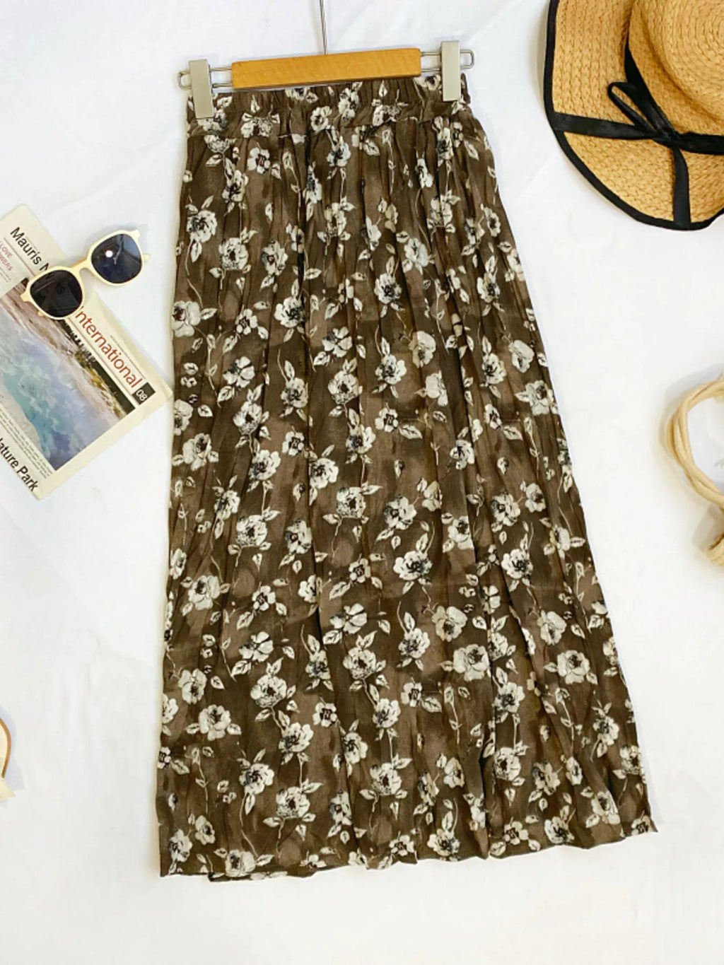 Floral Print Elastic Waist Midi Skirt