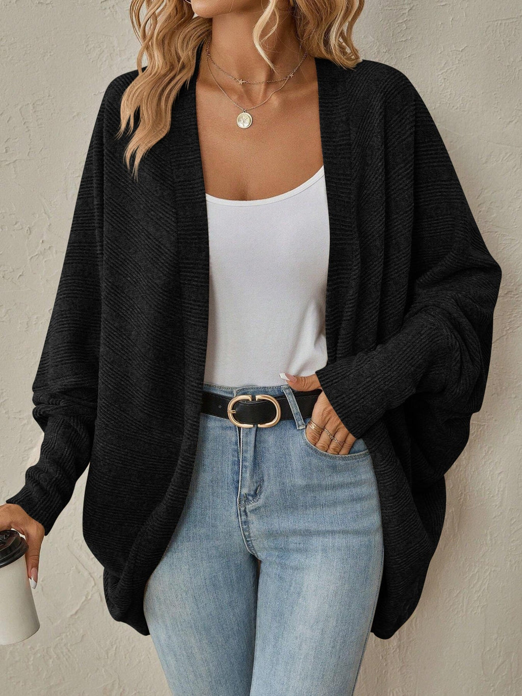 Open Front Batwing Sleeve Cardigan
