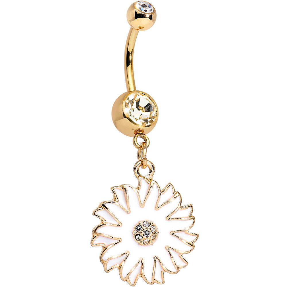 BodyCandy Clear Gem Gold Anodized White Floating Flower Dangle Belly Ring — main product shot