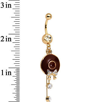 BodyCandy Clear Gem Gold Anodized Hold Your Hat Bright Bow Dangle Belly Ring — detail close-up
