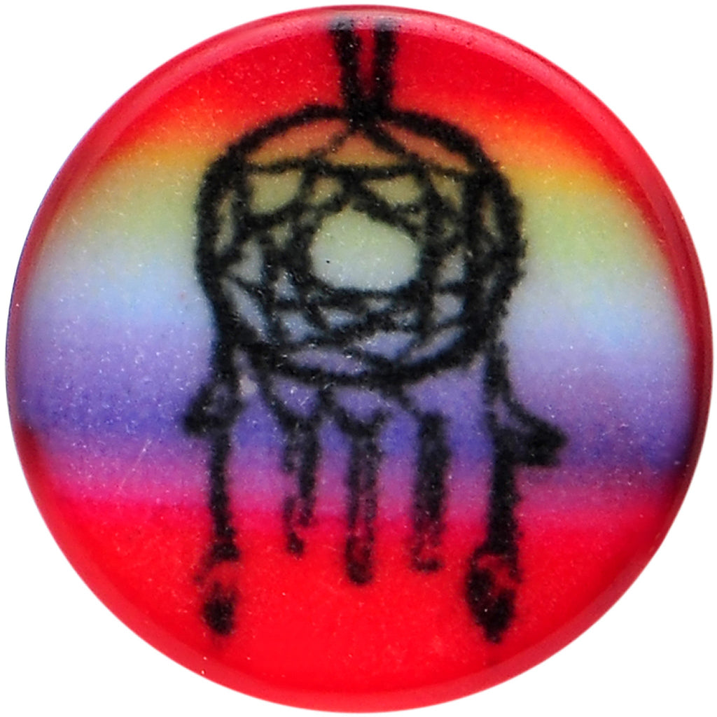 BodyCandy 8G Rainbow Acrylic Groovy Dreamcatcher Single Flare Plug — detail close-up