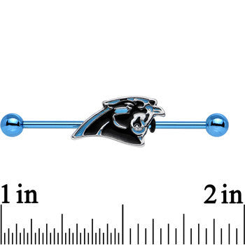 BodyCandy Officially Licensed Carolina Panthers Logo Industrial Barbell 38mm — detail close-up