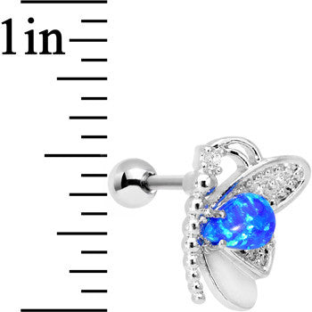 BodyCandy Stainless Steel Blue Faux Opal Butterfly Right Cartilage Earring — detail close-up