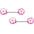 BodyCandy 316L Stainless Steel Pink White Double Flower Nipple Barbell Set — main product shot