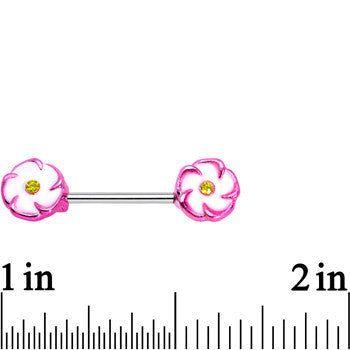 BodyCandy 316L Stainless Steel Pink White Double Flower Nipple Barbell Set — detail close-up