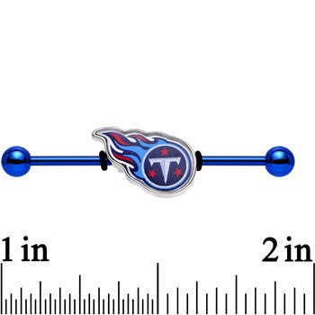 BodyCandy Officially Licensed Tennessee Titans Logo Industrial Barbell 38mm — detail close-up