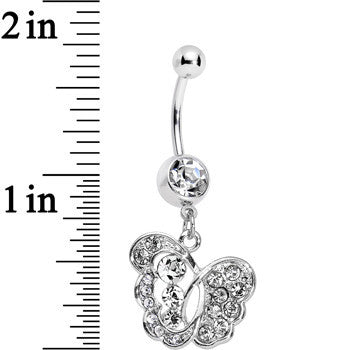 BodyCandy Clear Gem Fancy Butterfly Dangle Belly Ring — detail close-up