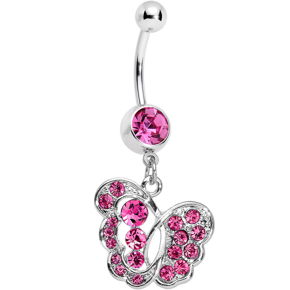 BodyCandy Pink Gem Fancy Butterfly Dangle Belly Ring — main product shot