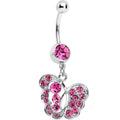 BodyCandy Pink Gem Fancy Butterfly Dangle Belly Ring — main product shot