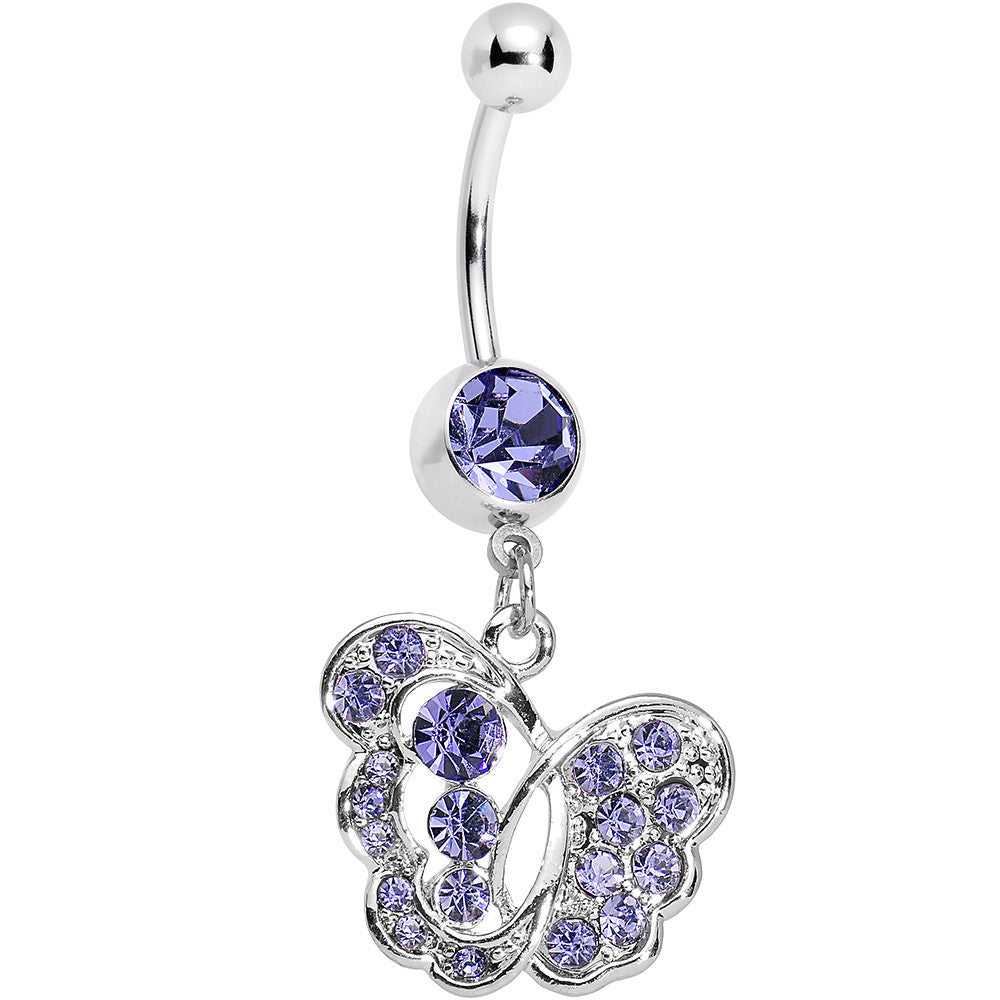 BodyCandy Purple Gem Fancy Butterfly Dangle Belly Ring — main product shot