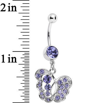 BodyCandy Purple Gem Fancy Butterfly Dangle Belly Ring — detail close-up