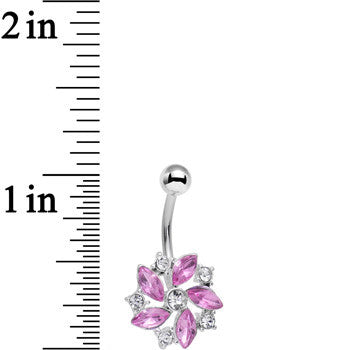 BodyCandy Clear Pink Gem Love Me Not Elegant Flower Belly Ring — detail close-up