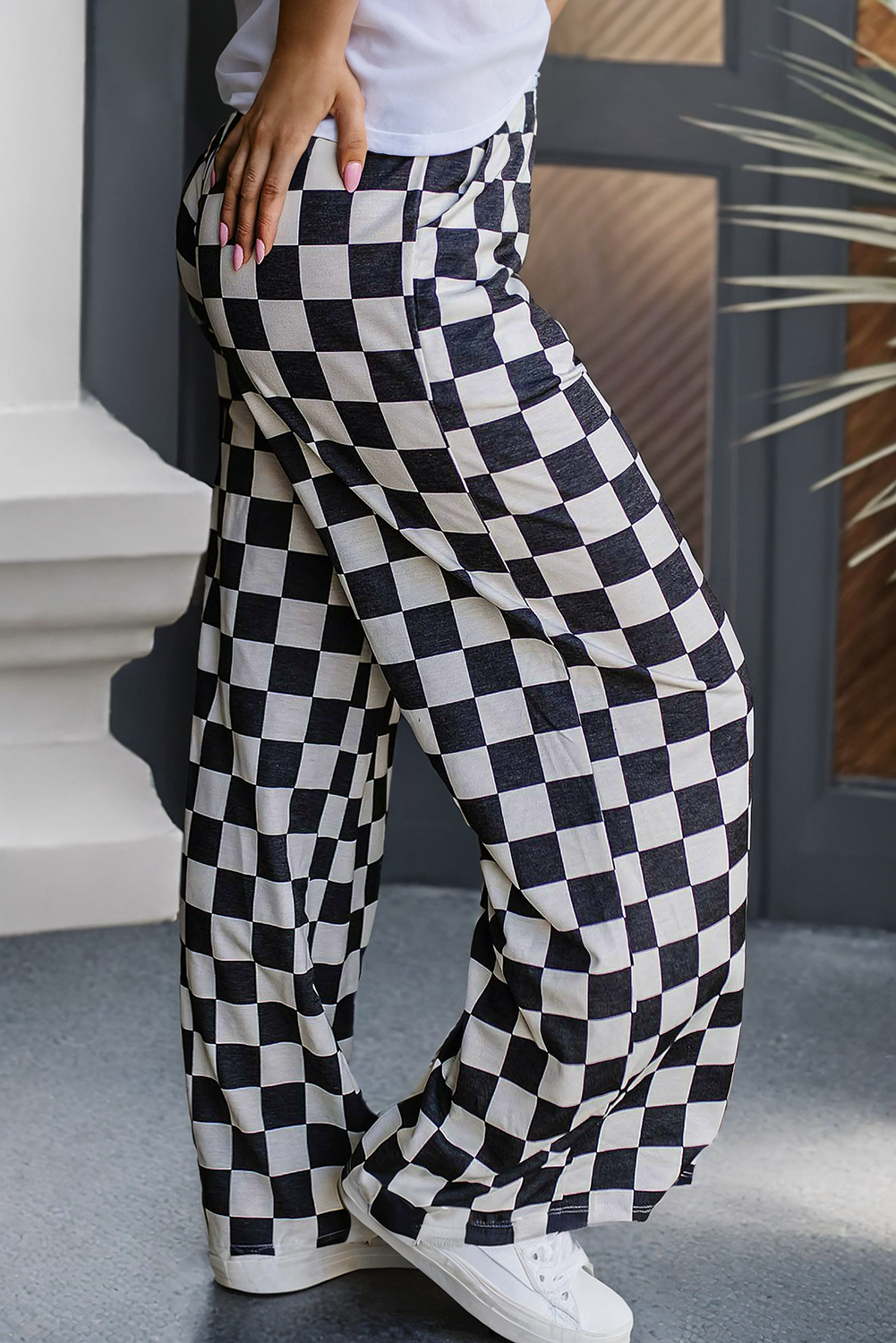 Pretty Little Patriot Pretty Little Patriot Black Checker Print Wide Leg Pants — Black detail