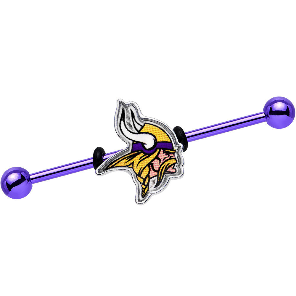 BodyCandy Officially Licensed Minnesota Vikings Logo Industrial Barbell 38mm — main product shot
