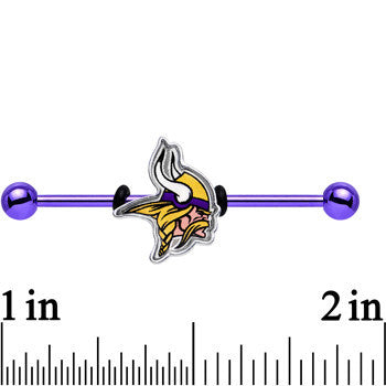 BodyCandy Officially Licensed Minnesota Vikings Logo Industrial Barbell 38mm — detail close-up