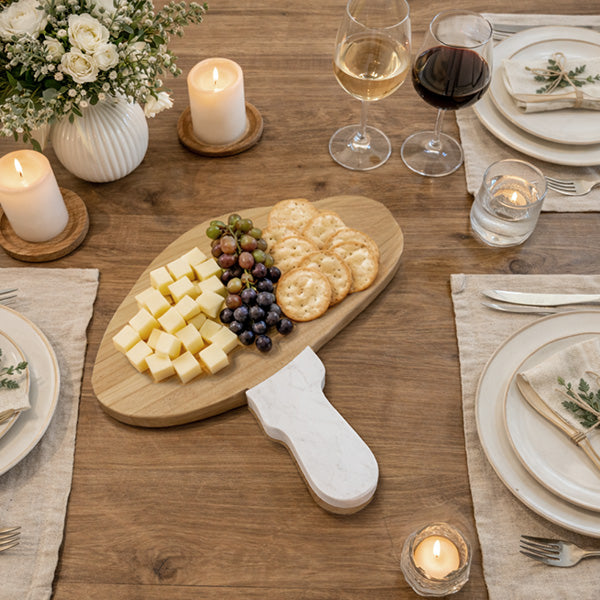 Decor Steals Marble and Wood Mushroom Cutting Board — lifestyle context