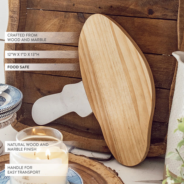 Decor Steals Marble and Wood Mushroom Cutting Board — detail close-up