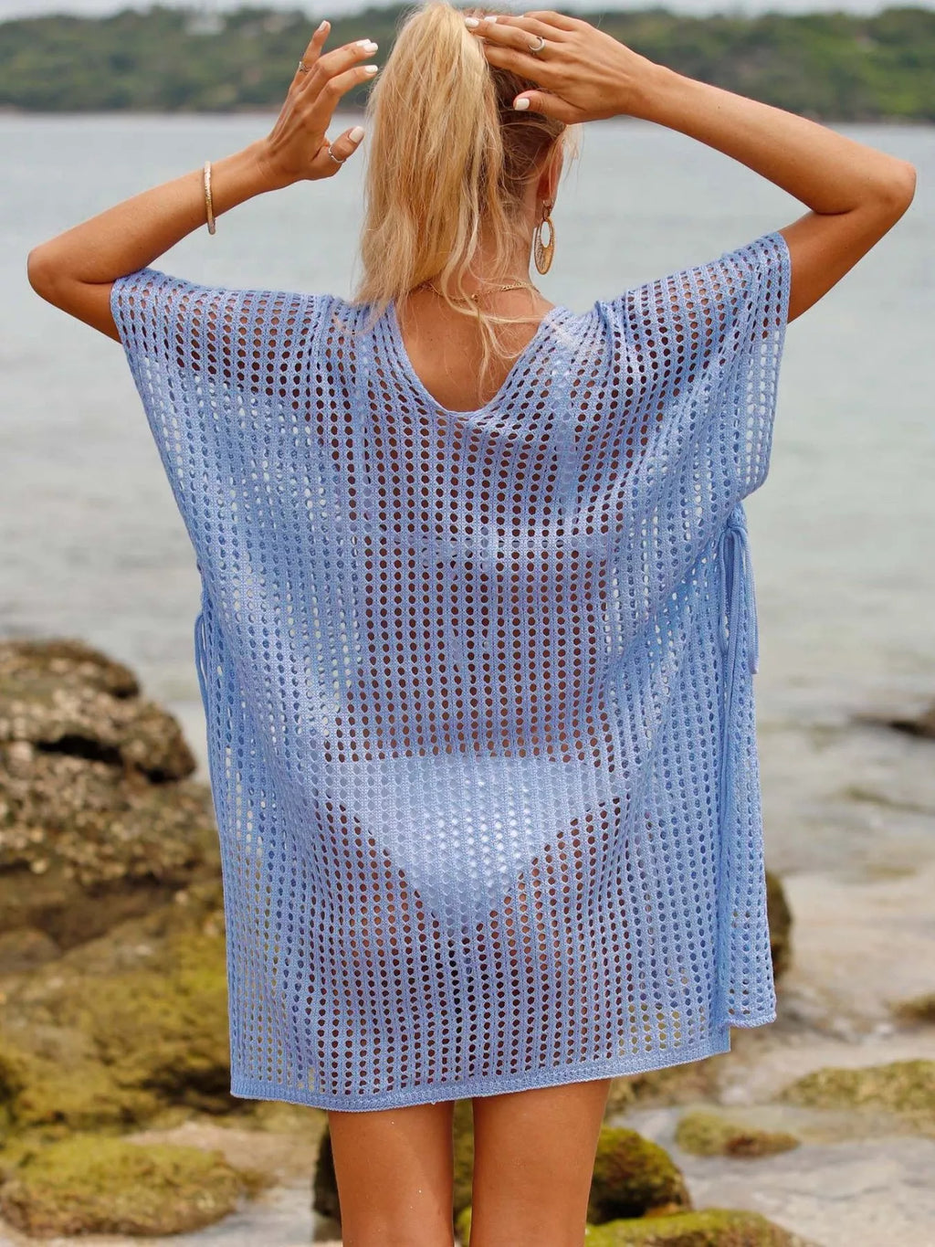 Openwork V-Neck Slit Cover-Up