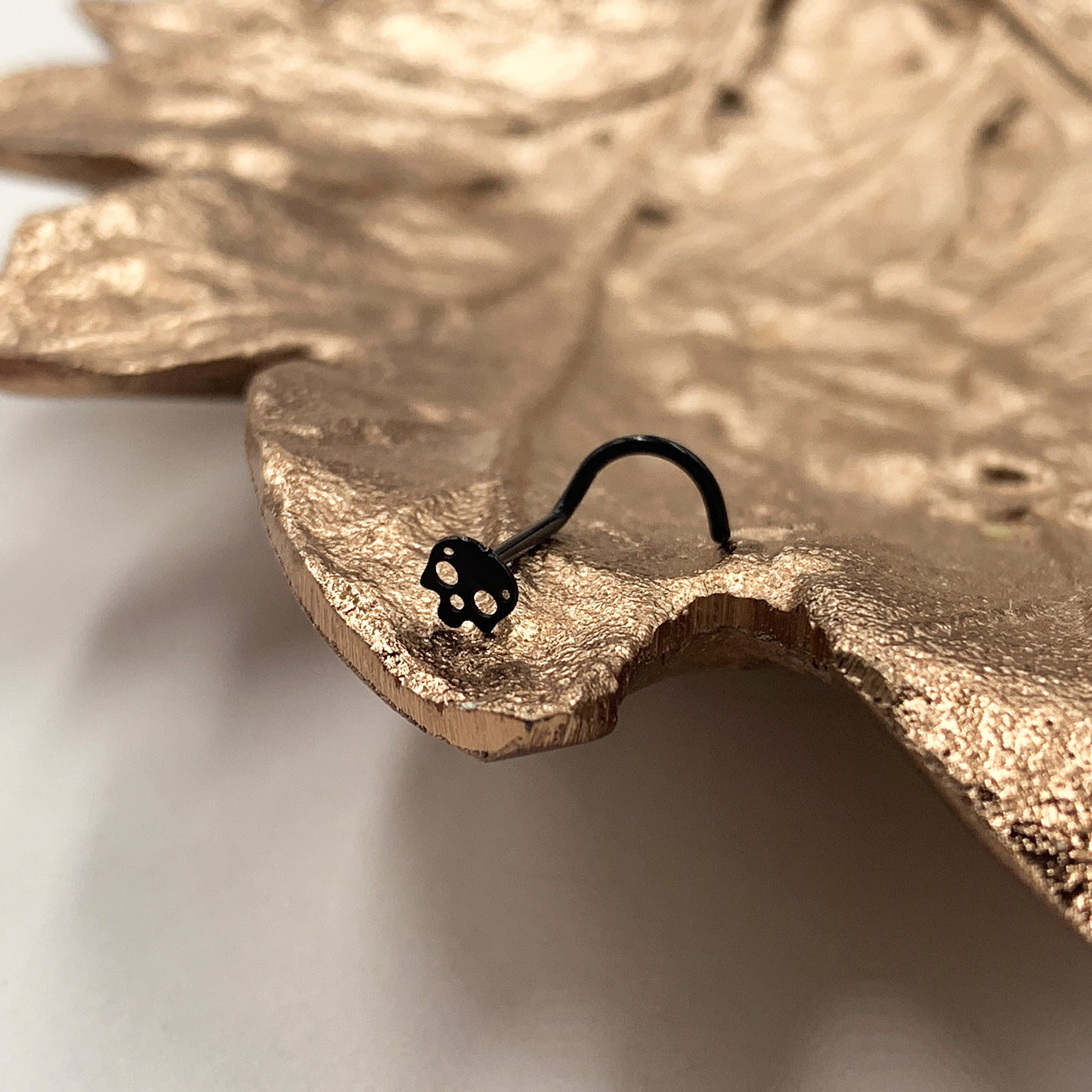 BodyCandy Black Anodized Titanium Skull Nose Ring — detail close-up