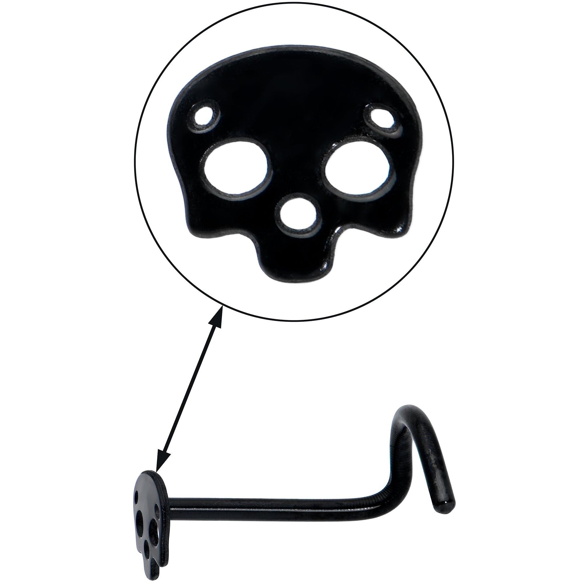 BodyCandy Black Anodized Titanium Skull Nose Ring — side view
