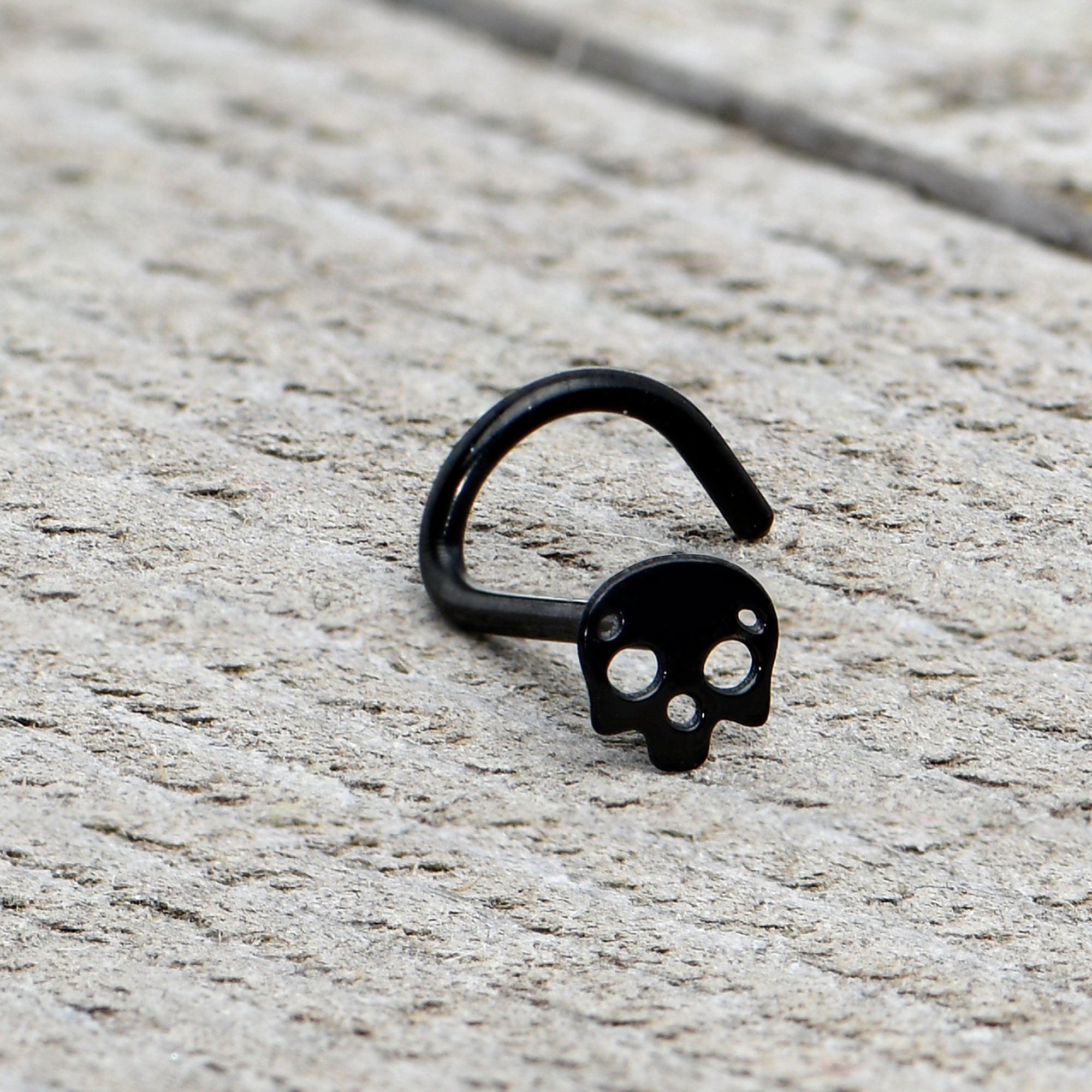 BodyCandy Black Anodized Titanium Skull Nose Ring — alternative angle
