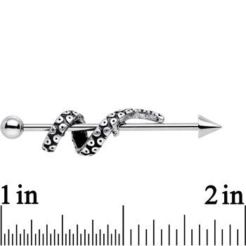 BodyCandy Stainless Steel Up in a Twist Tentacle Industrial Barbell 36mm — detail close-up