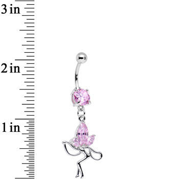 BodyCandy Pink CZ Meadow Fairy Dangle Belly Ring — detail close-up