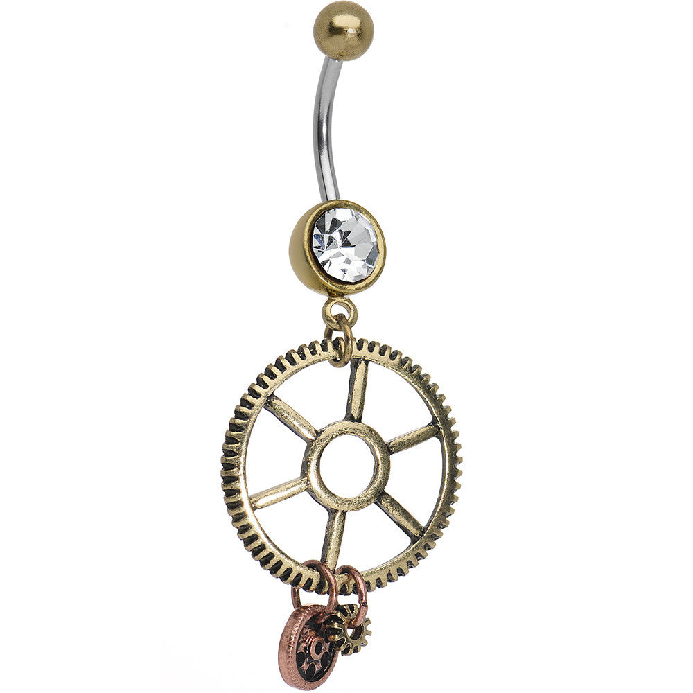 BodyCandy Clear Gem Get in Gear Worker's Wheel Dangle Belly Ring — main product shot